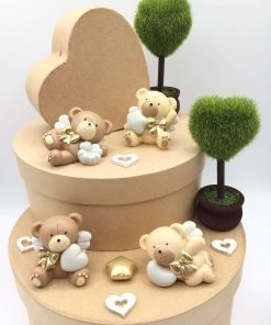 Bomboniera Battesimo Orsetto Orso Resina Ali e Fiocco Dorato 4,2×4,5